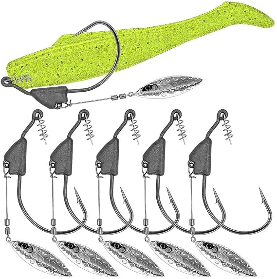 Underspin-Jig-Heads-Swimbait-Hooks-with-Spinner Blades Weighted Fishing Hooks 6 Pack