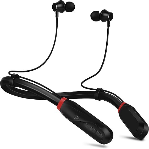 Neckband Bluetooth Headphones, 200H Long Playtime Wireless Stereo Neckband Earbuds with Microphone, Waterproof Around The Neck Headphones in Ear Headset for Sports/Workout/Office (Black)