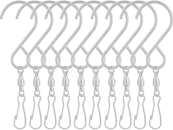 Wind Spinner Accessories, 360° Stainless Steel S Hook Clips for Outdoor Wind Spinners, Spinning Windsocks, Kites, Flower Pots, Bird Feeders, Flags (10pcs)