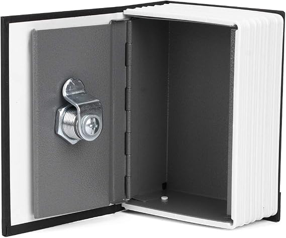 Book Safe With Key, Dictionary Diversion Safe Seceret Hidden Book Hollow Book Safe Box Mini Simulation Fake Book Money Cash Jewelry Metal Lock Box for Money, Black 4. 5x3. 1x1. 8in