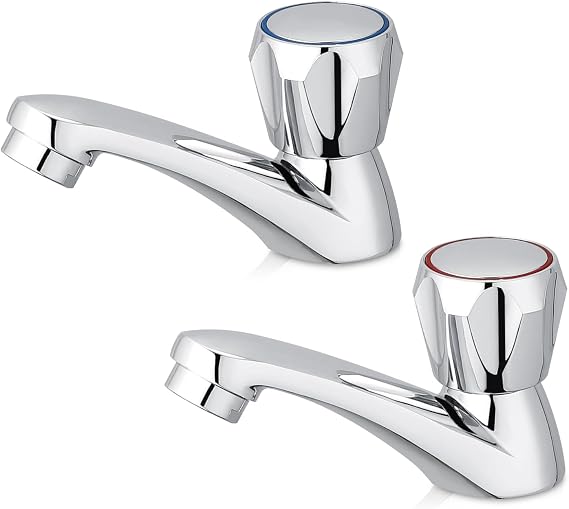 Basin Tap,Easy to Install Metal Bathroom tap,1 Pair Club Tap,Chrome Bathroom Sink Mixer Tap 2 PCS
