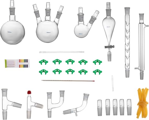 Chemistry Lab Glassware Kit, 250-1000ml 29PCs 24/40 Chemistry Glassware Distillation Lab Glassware Kit Laboratory Glassware Chemistry Glassware for Distillations Separation Purification