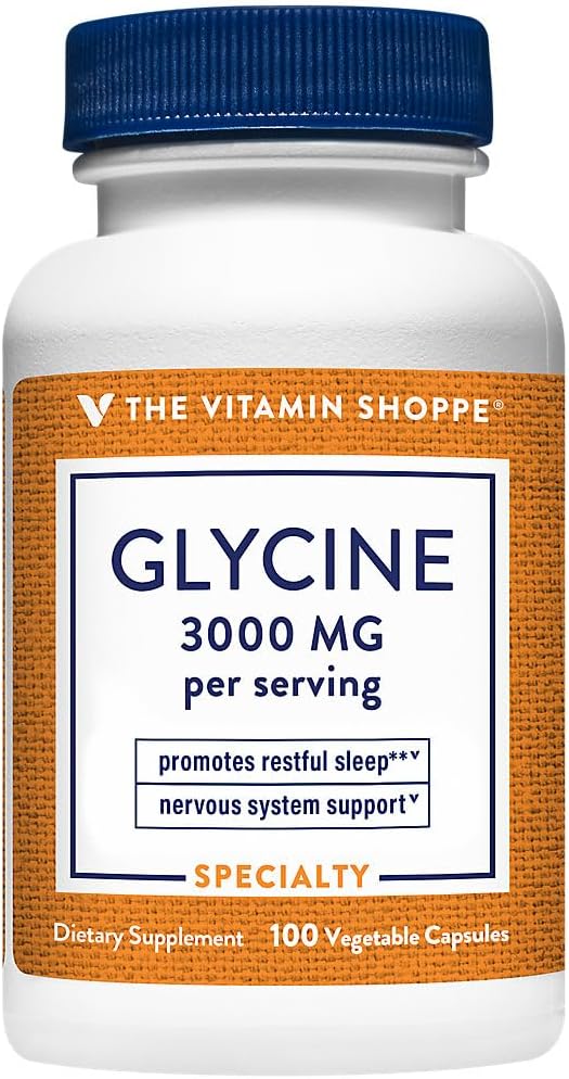 The Vitamin Shoppe Glycine 3,000 MG, Nervous System & Sleep Support | 3,000 MG Glycine per Serving, an Amino Acid That Supports Nervous System Function and the Bodys Natural Relaxation Response