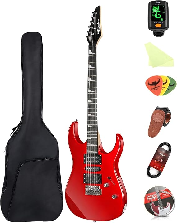 Bullfighter 39 Inch Electric guitar 4/4 Full Size, HSH Pickup, Guitar Electric for Beginners Starter Music Lover with 8 Accessories Guitar Bag, Strap, Picks, Tuner, Strings and Cable. MS-170 (Red)