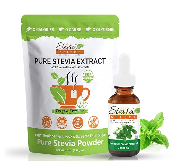 Stevia Select Pure Stevia Extract 16 Ounce - Stevia Liquid Natural Drops 2 Ounce Bundle (2 Pack)