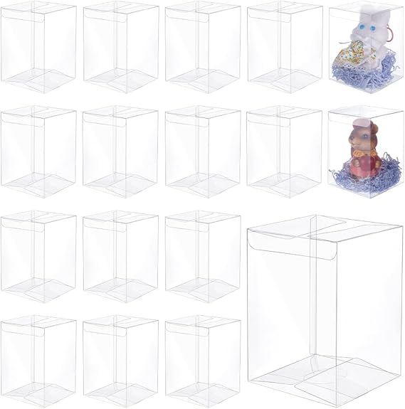BENECREAT 30Pcs Clear PVC Gift Boxes, 3.9x3.9x5.6 Inch Transparent PVC Favor Boxes for Wedding, Birthday Party, Festival Gift Packaging