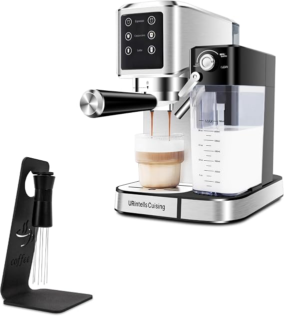 URintells Cuising Espresso Machine 20 Bar, Touchscreen Espresso Maker with Automatic Milk Frother & WDT Tool Adjustable Needle Range Distributor with Magnetic Stand, Gift for Coffee Lover