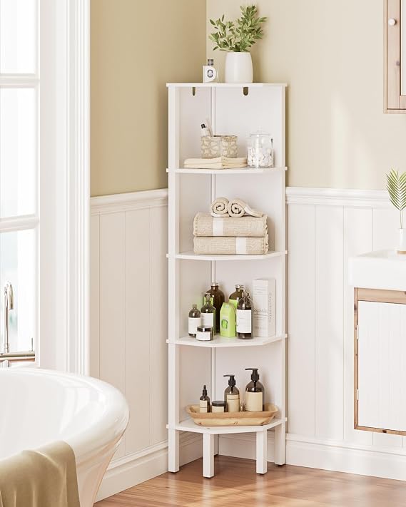 Corner Shelf, 4 Tier Corner Modern Corner Bookshelf, Display Corner Bookshelf,Wooden Storage Rack for Living Room,Bedroom,Office,White