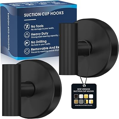 Suction Cup Hooks for Shower,Heavy Duty Shower Towel Suction Hooks,No Drill Wall Mounted Towel Hooks for Bathrooms Wall,Kitchen,Glass,Mirror,Tile to Hang Towels,Robes,Coat-Black2 Pack