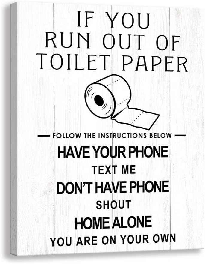 Kas Home Bathroom Wall Decor, Toilet Rules Prints Signs Funny Canvas Wall Art, Framed Wood HD Background Artwork Home Decor