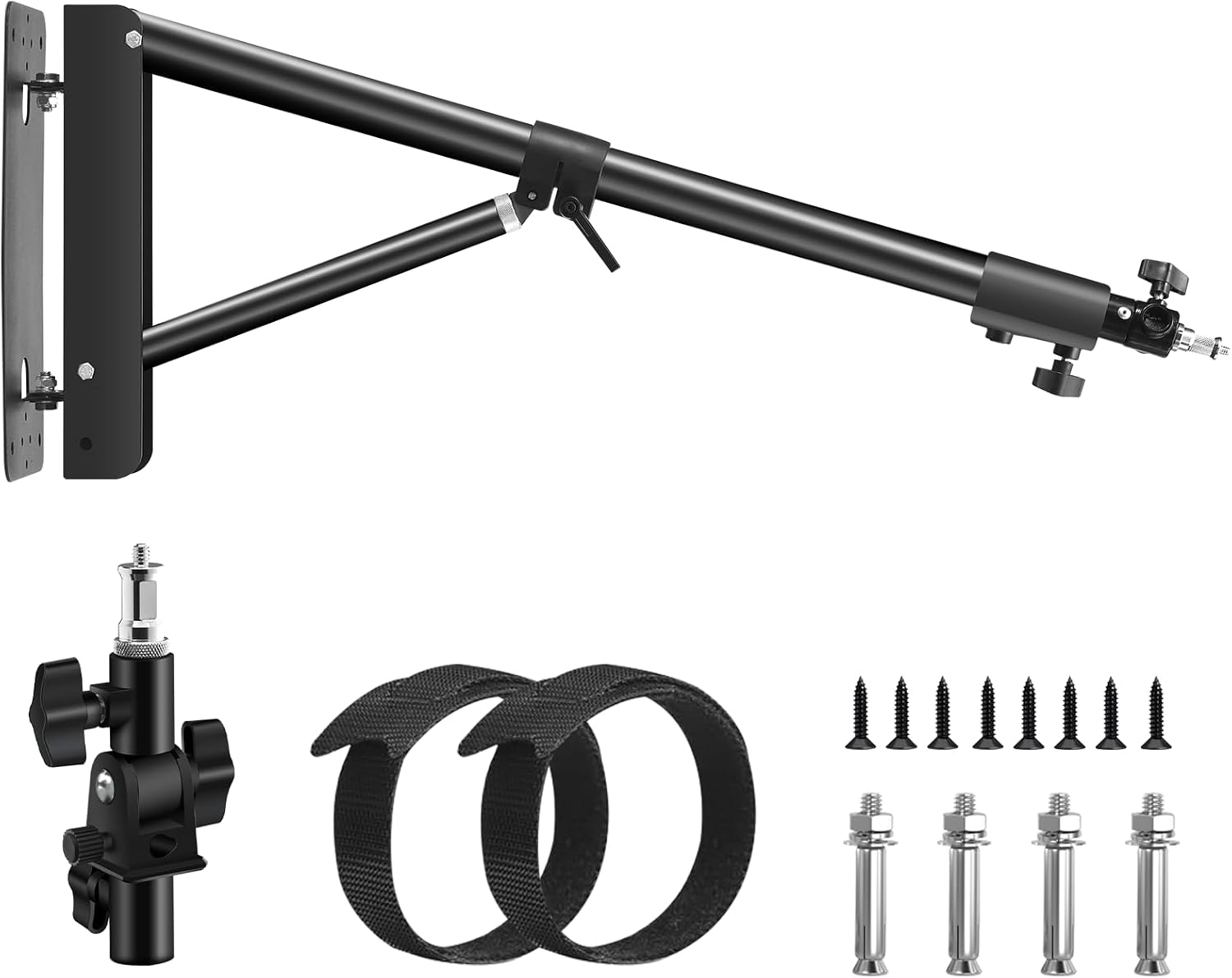Wellmaking Wall Mount Triangle Boom Arm 53inch135cm Length Adjustable Support 180° Flexible Rotation, Up to 4.26ft. With Tilt Adapter Light Stand with Standard 14 to 38 Metal Male Screw Photography