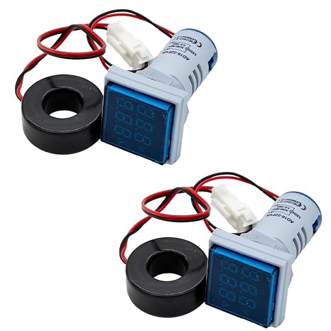 2PCS LED Display Panel Digital Voltmeter Ammeter Dual Display 22mm Square Panel AC 60-500V 0-100A for Industrial Equipment and Power System (Blue)