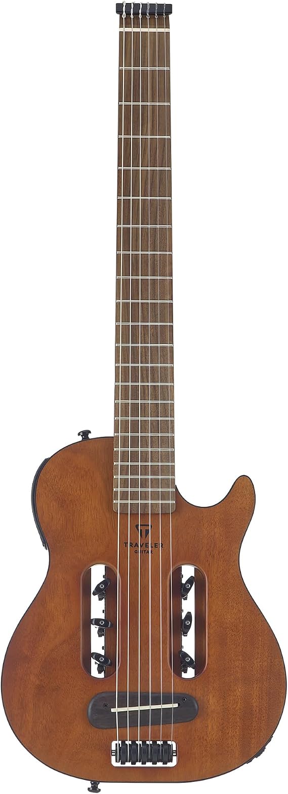 Traveler Guitar Escape Mark III Mahogany Nylon Acoustic Guitar | Small Acoustic Travel Guitar with Onboard Headphone Amp | Full 25.5" Scale Portable Headless Guitar | With Custom Gig Bag