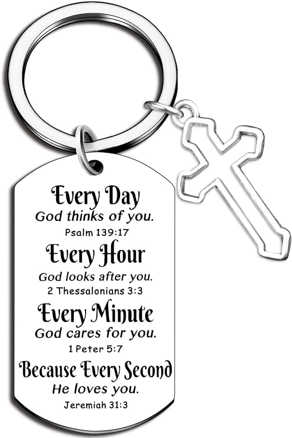 Aisity Christian Gifts for Women Inspirational Bible Verse for Friends Men Cross Christians Keychain