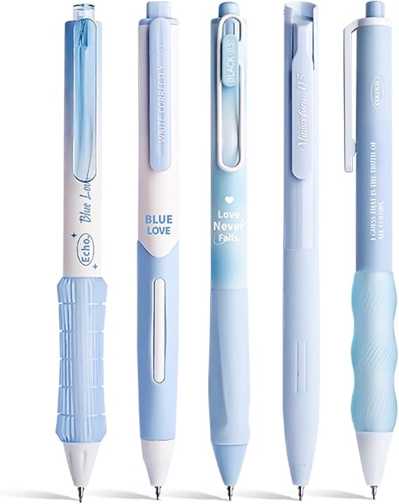 5PCs Pastel Gel Ink Pen Set,Retractable Black Ink Pens 0.5mm Fine Point