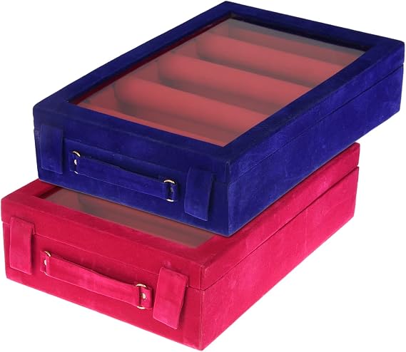 Kuber Industries 4 Rod Bangle Box|Wooden Jewelry Box|Wedding Vanity Box|Velvet Coated Wedding Bracelet Organizer for Women & Girls|Pack of 2 (Multi)