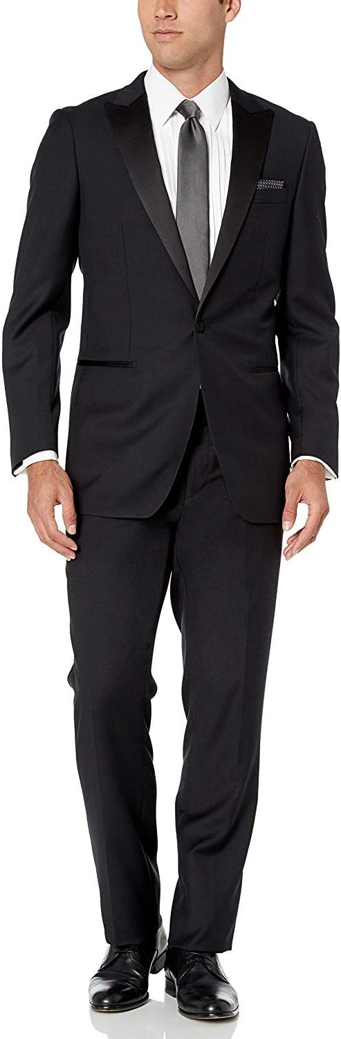Men's Regular Fit 100% Wool 1-Button Peak Lapel Two-Piece Tuxedo Suit