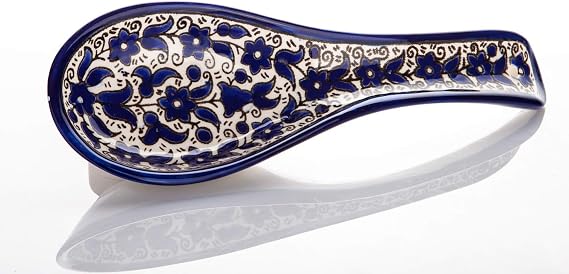 Jerusalem Holy Land Blue Flowers Armenian Ceramic Spoon Rest