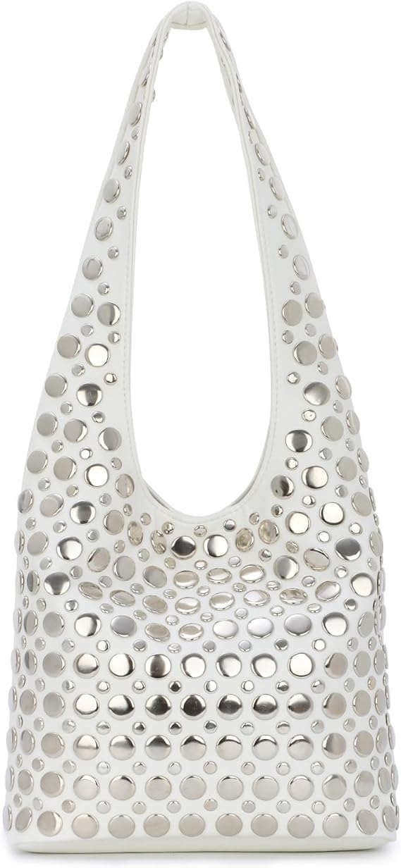 GOKTOW Trendy Y2K Studded Vegan Leather Tote Bag - Rivets Bucket Shoulder Handbag for Daily & Party