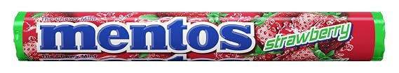 Mentos Chewy Mint Candy Roll, Strawberry, Non Melting, Stocking Stuffer, Gift, Holiday, Christmas, 1.32 Ounce/14 Pieces