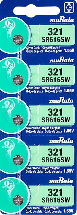 Murata 321 Battery SR616SW 1.55V Silver Oxide Watch Button Cell (5 Batteries)