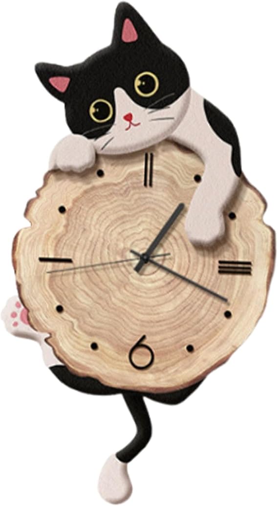 Modern Wall Clock with Pendulum for Home And Living Space, Black White