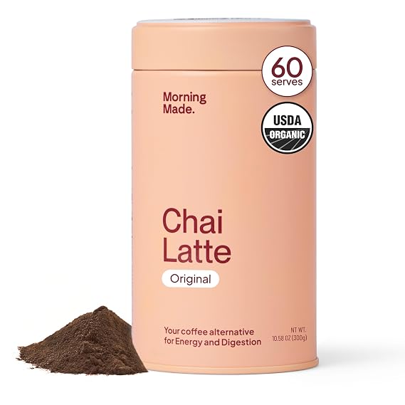 Morning Made Original Chai Latte Powder - USDA Organic Chai Tea Latte with Black Tea, Cinnamon, Ginger, Clove, Black Pepper & Cardamom - Low Caffeine, Vegan, Dairy-Free, Gluten-Free (10.6 oz, 60 Servings, 1 Pack)