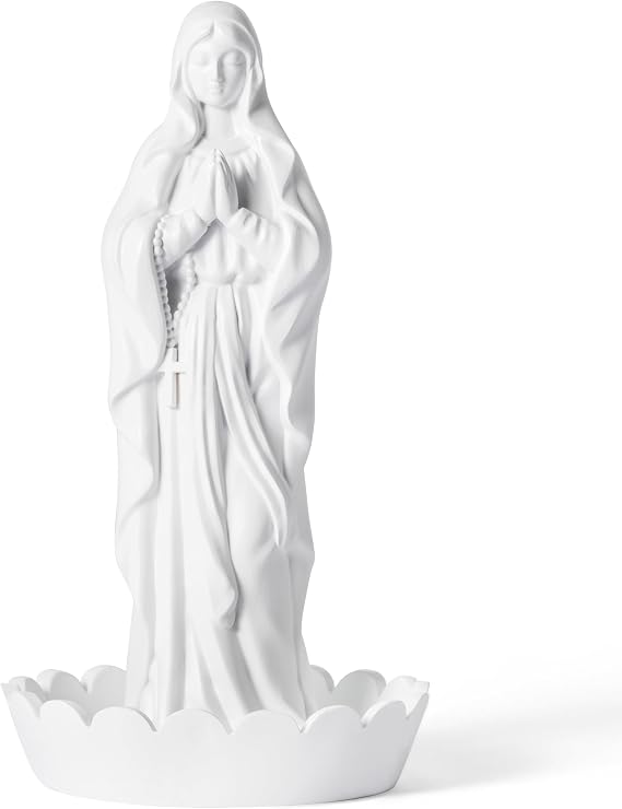 Virgin Mary Statue Rosary Holder - Our Lady of Grace Holy Sculpture Relic Mary Praying Mother Resin Figure Tabletop Religious Keepsake Catholic Christian Gift for Women Home Office Decoration