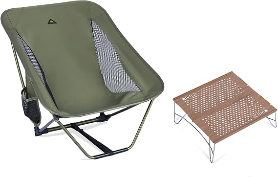iClimb 1 Solo Mini Folding Table and 1 Low Folding Chair, Ultralight Compact for Adults Outdoor Camping Backpacking Hiking