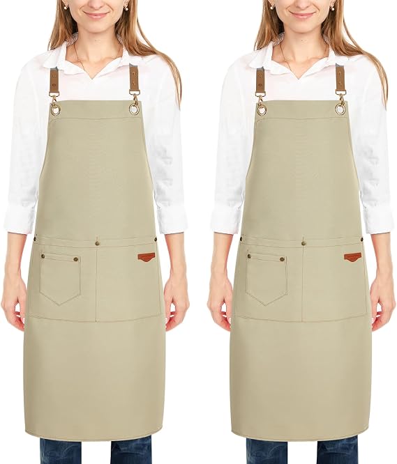 2 Pack Kitchen Cooking Aprons, Adjustable Bib Soft Chef Apron with 2 Pockets for Men Women