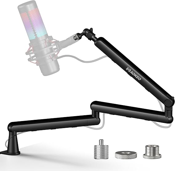 Microphone Arm,Aokeo AK-55i Desk Low Profile Adjustable Mic Boom Arm Stand,Suitable For Blue Yeti,Snowball iCE, HyperX QuadCast,SoloCast,Elgato Wave,Etc