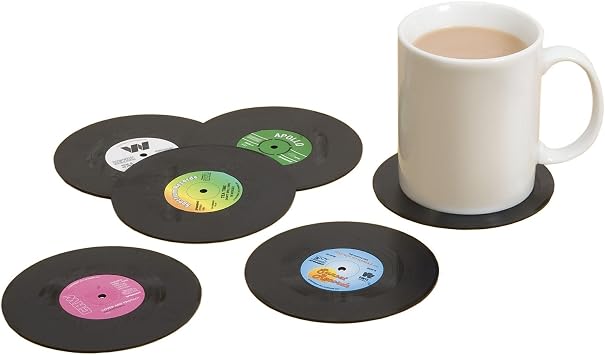 Retro Vinyl Coasters 6-Pack, Cool Drinks Coasters, Great Housewarming Gift, Music Lovers Gift idea