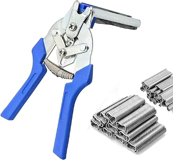 Type M Nail Ring Pliers,Stainless Snap Ring Pliers Set with 1200 Pcs of Galvanized Steel Nails,Multifunction Hog Rings Pliers Kit,For hog fence chicken coop poultry fencing wire mesh (Blue)