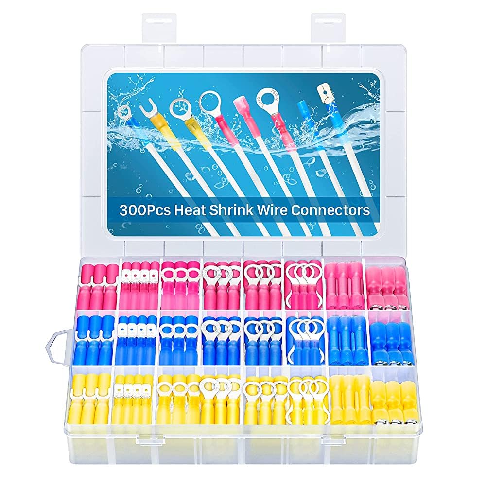 300 Pcs Heat Shrink Wire Connectors, Eventronic Heat Shrink Butt connectors,Waterproof Terminals Kit, Ring, Fork, Spade, Butt Terminal