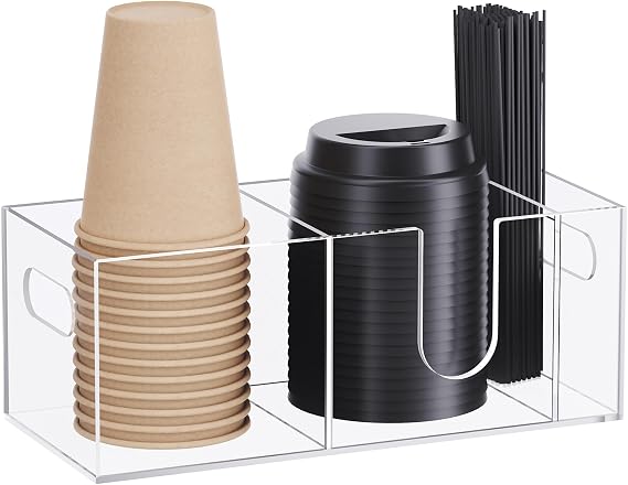 Acrylic Coffee Cup Holder for Countertop, Coffee Bar Accessories and Organizer - Coffe Station Organizer for Cup Lid Stirrers Pod