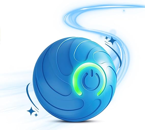 Electric Interactive Dog Toy Ball, 360 degree intelligent scrolling vibrating dog ball, pet smart chase ball, Pet Toy Automatic Rolling Ball with LED for indoor cats, dogs, and pets (Blue)