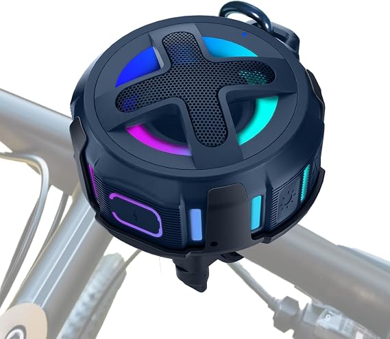 XLEADER Portable Bluetooth Speaker with Handlebar Mount for Bike Motorcycle, Certified IPX7 Waterproof, Small Wireless Speaker with Lights,Clip,Mic,Bassup,2000mAh, Bike Bicycle Accessories,for Riding