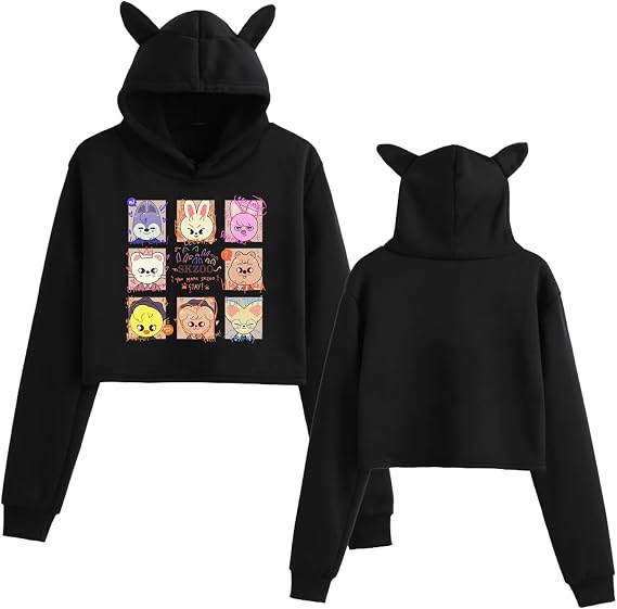 ACEFAST INC SKZ Hoodie Cat Ear Sweaters for Womens Felix Hyunjin Bangchan Merch Hoodie Sweatshirt