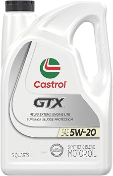 Castrol GTX 5W-20 Synthetic Blend Motor Oil, 5 Quarts