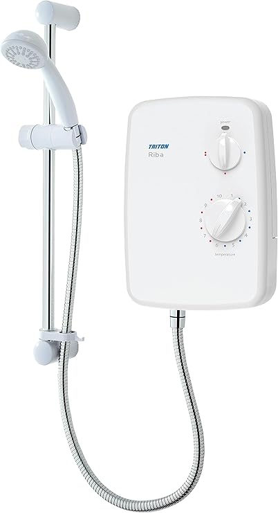 Triton Showers Riba, Shower Electric, 8.5 KW, White, Instant Hot Water, Replacement Shower, Anti Twist Hose, Bathroom Showering Unit [Energy Class A]