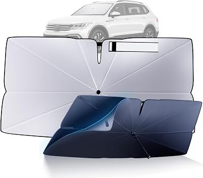 Windshield Sun Shade Umbrella for 2018-2023 Volkswagen VW Tiguan Accessories: Custom Fit 240T Silver, Double Thickened, Foldable Sunshade Window Sun Visor, Ultimate 99% UV Blocking for SSESEL
