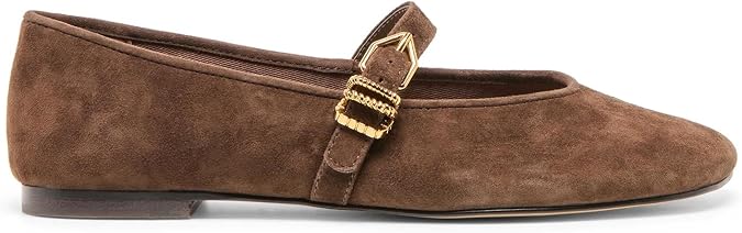 Mary Jane Flats for Women Square Closed Toe Ballet Flats Ankle Buckle Strap Fall Flats Dressy Comfortable Casual