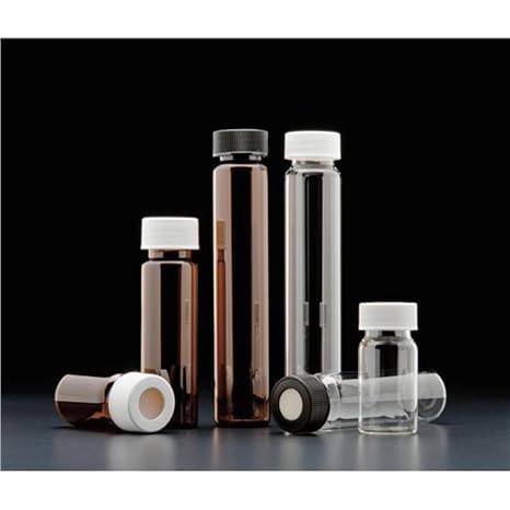 JG Finneran 9-106-2 Clear Borosilicate Glass Precleaned VOA Vial with White Polypropylene Open Top Closure and 0.125" PTFE/Silicone Septa, 24-414mm Cap Size, 20mL Capacity (Pack of 72)