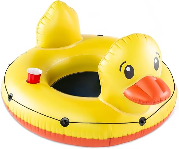 Heavy Duty Duck River Tube, Inflatable Float with Mesh Seat and Drink Holder, Grab Rope Raft for Floating Rivers and Summer Fun