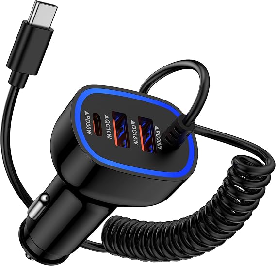 for iPhone 17e, Vehicle Car Charger Cable Cord Fast Charging Auto Adapter Automobile Plug for iPhone 17, 17 Pro Max, 17 Air, 16e, 16, 16 Pro Max, 16 Plus, 15 Series, with 3FT USB C Coiled Cable