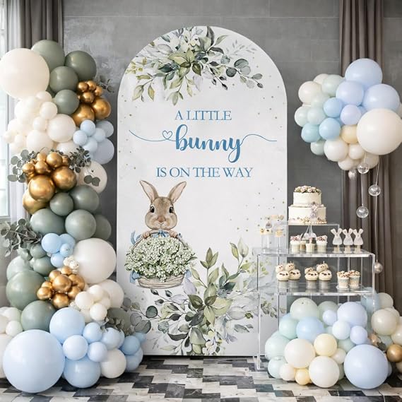 Arch Backdrop Cover A Little Bunny is On The Way Kids Baby Shower Arch Spandex Fabric Cover Sage Green Easter Rabbit Woodland Birthday Party Decors (4x7.2ft,4161)