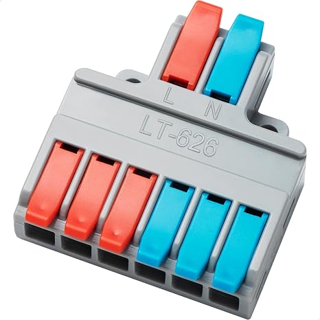 10Pcs Lever Wire Connectors, Quick Disconnect Kit Cable Clamp Terminal Blocks for Electrical Wire (2 in 6 Out)
