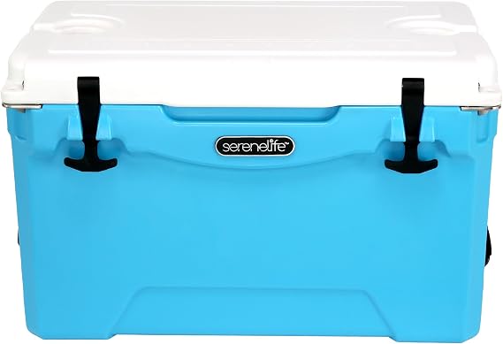 Serenelife 35 Quart Portable Cooler Box - Lightweight Heavy-Duty Travel Ice Cooler with 2-Way Handles, Drain - 5 Days Ice Retention, Holds 63 12-Ounce Cans & 2-Liter Bottles (Blue)