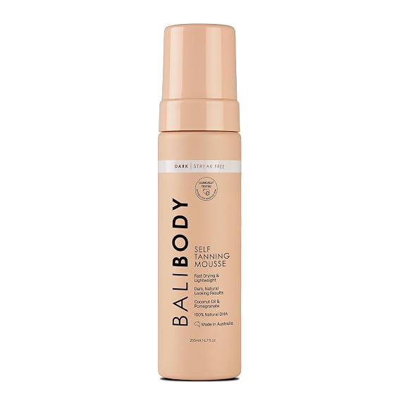 Bali Body Self Tanner Mousse Dark Sunless Tanning Foam for Body | Natural, Streak-Free, Fake Tan | Vegan, Cruelty-Free, Organic Self Tan Mousse for All Skin Types (200ml/6.7 fl oz)