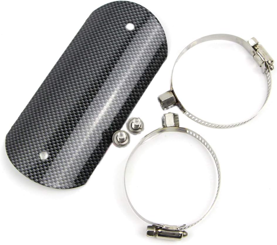 Dreamseek Exhaust Heat Shield for Universal Motorcycle Stainless Steel Middle Pipe Heat-shield Link Muffler Protector Curved Cover Carbon Fiber Style with 2 Clamps